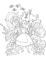 Coloriage de Alice chante avec les fleurs