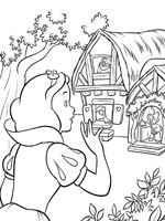 Coloriage de Blanche-Neige découvre la maison des nains