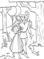 Coloriage de Princesse Aurore et Philippe dans la forêt