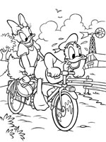 Coloriage de Daisy et Donald en tandem