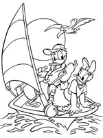 Coloriage de Daisy et Donald font de la voile