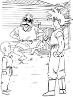 Coloriage de Sangoku, Krillin et Tortue Géniale