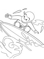 Coloriage de Georges fait du surf