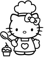 Coloriage de Kitty prépare un gateau