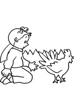 Coloriage de Mimi Cracra joue avec une poule