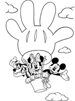 Coloriage de Minnie, Mickey et Dingo dans une montgolfière