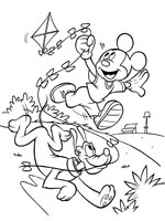 Coloriage de Pluto et Mickey joue avec un cerf-volant