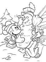 Coloriage de Pluto et Mickey font un bonhomme de neige