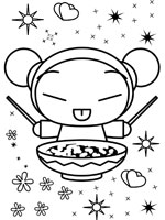 Coloriage de Pucca mange des nouilles