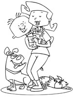 Coloriage de Stanley avec sa maman, Harry et Elsie