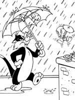 Coloriage de Titi et Grosminet sous la pluie