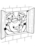 Coloriage de Les 3 cochons dans la maison de briques