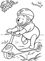 Coloriage de Winnie fait de la trotinette