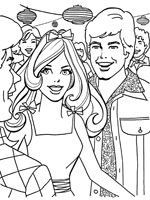 Coloriage de Barbie et Ken en soir&eacute;e