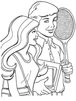 Coloriage de Barbie et Ken jouent au tennis