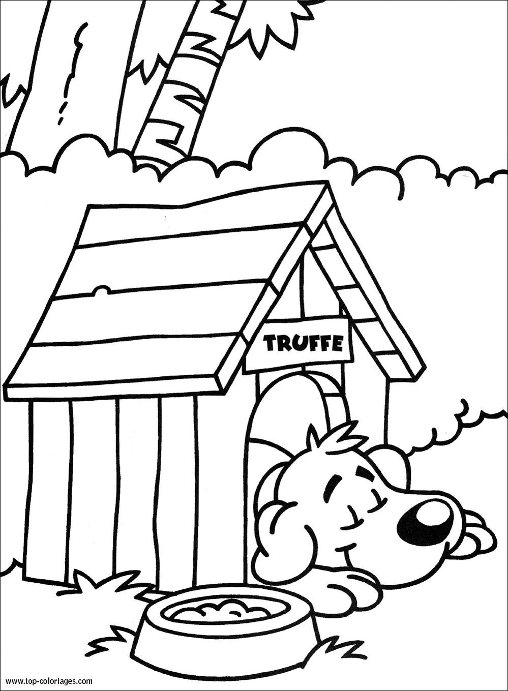 Coloriage Chien dans sa niche