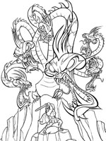 Coloriage de Hercule et le dragon à cinq têtes