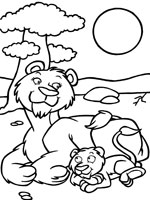 Coloriage de Lionne et lionceau