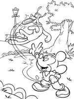 Coloriage de Mickey et Pluto jouent au freesbee