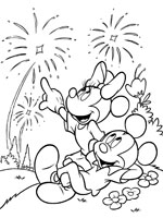 Coloriage de Minnie et Mickey au feu d'artifice