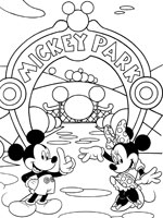 Coloriage de Minnie et Mickey devant leur parc