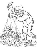 Coloriage de Geppetto, Pinocchio et Figaro